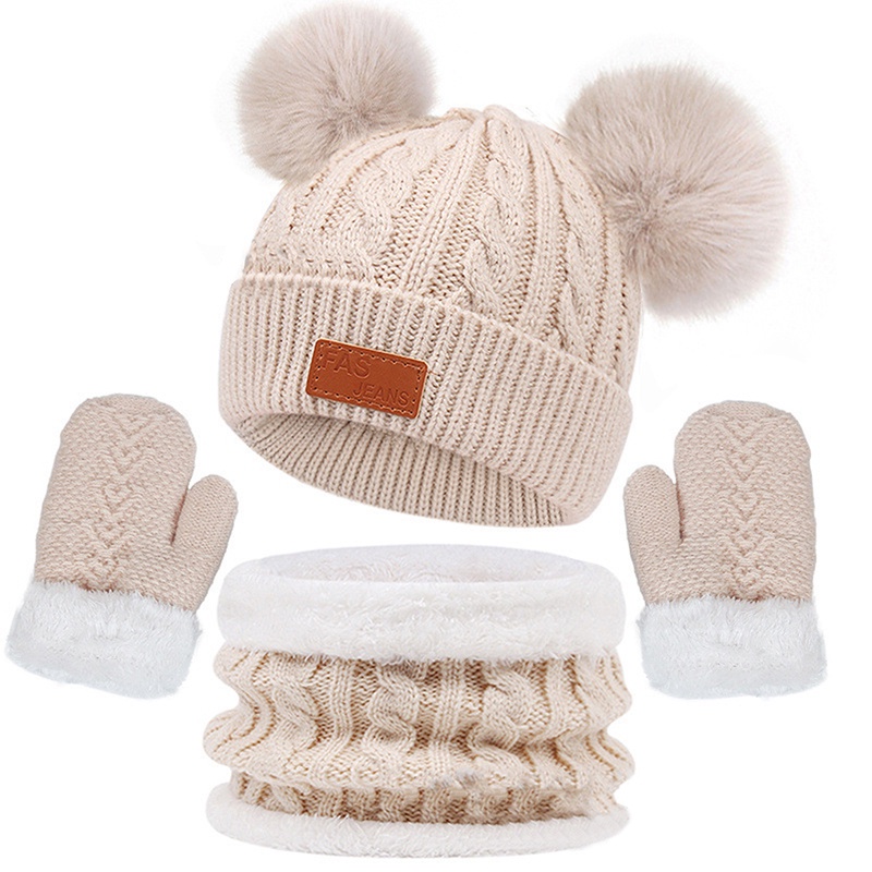 Zhzh set Găng Tay + Mũ + Găng Tay + Găng Tay + Bóng Lông Cừu Nhiều Màu Sắc Cho Bé