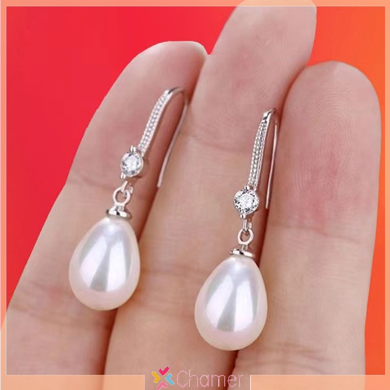 Bông Tai Ngọc Trai Hình Giọt Nước Tròn Màu Đỏ Trắng Đính Hôn Cho Nữ Mới