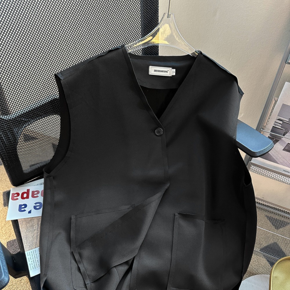 Áo Khoác cardigan Không Tay Cổ Chữ v Dáng Rộng Có Khóa Kéo Thời Trang Mùa Thu Phong Cách Hàn Quốc Cho Nam