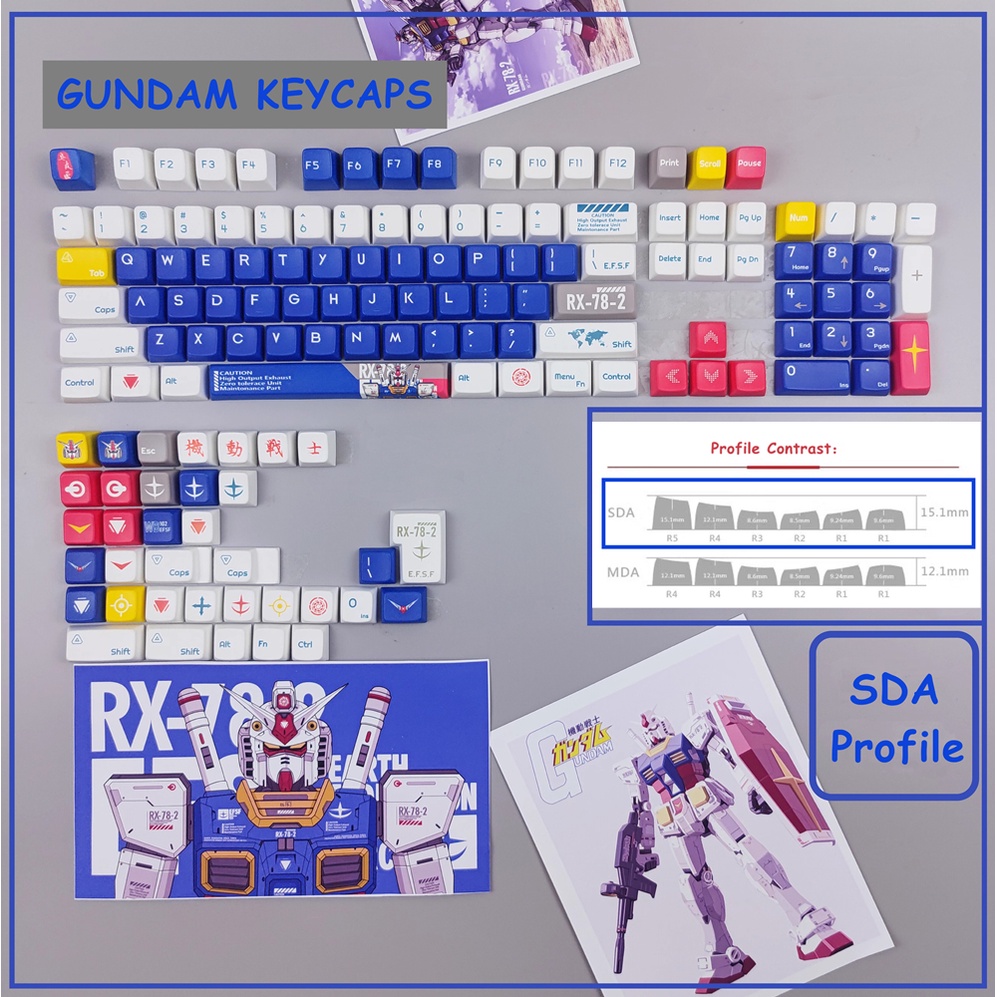 GUNDAM Keycaps SDA Profile Mobile Suit Anime PBT Dye Sub Bàn Phím Cơ Keycap