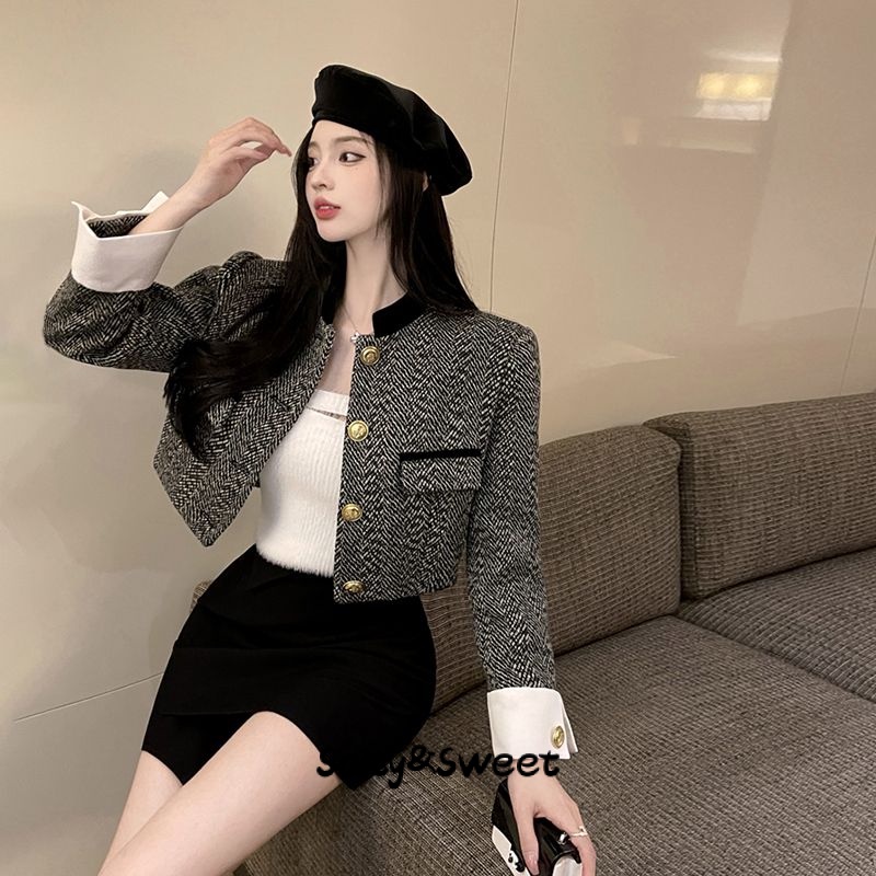 Salty&Sweet store Áo dạ tweed áo khoác dù áo khoác bomber fashionable Fashion Thanh lịch Cổ điển WJK23A07U8 42Z231016