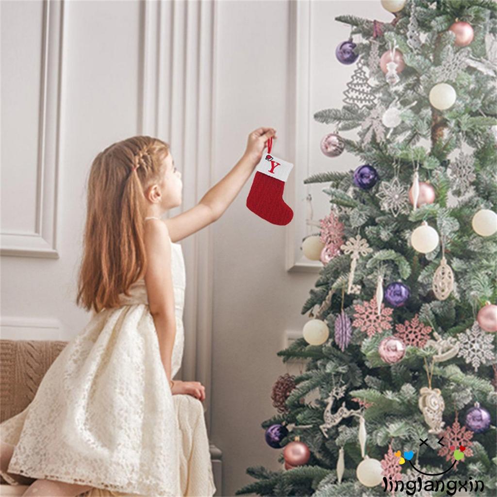 Llx- Tất Dệt Kim In Chữ Màu Đỏ Treo Trang Trí Giáng Sinh