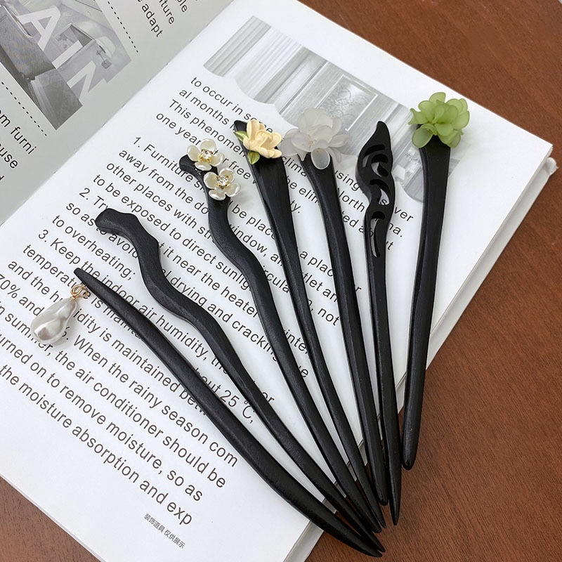 Trâm Cài Tóc Hình Hoa Màu Đen Phong Cách Cổ Điển Thời Trang Năm 2023