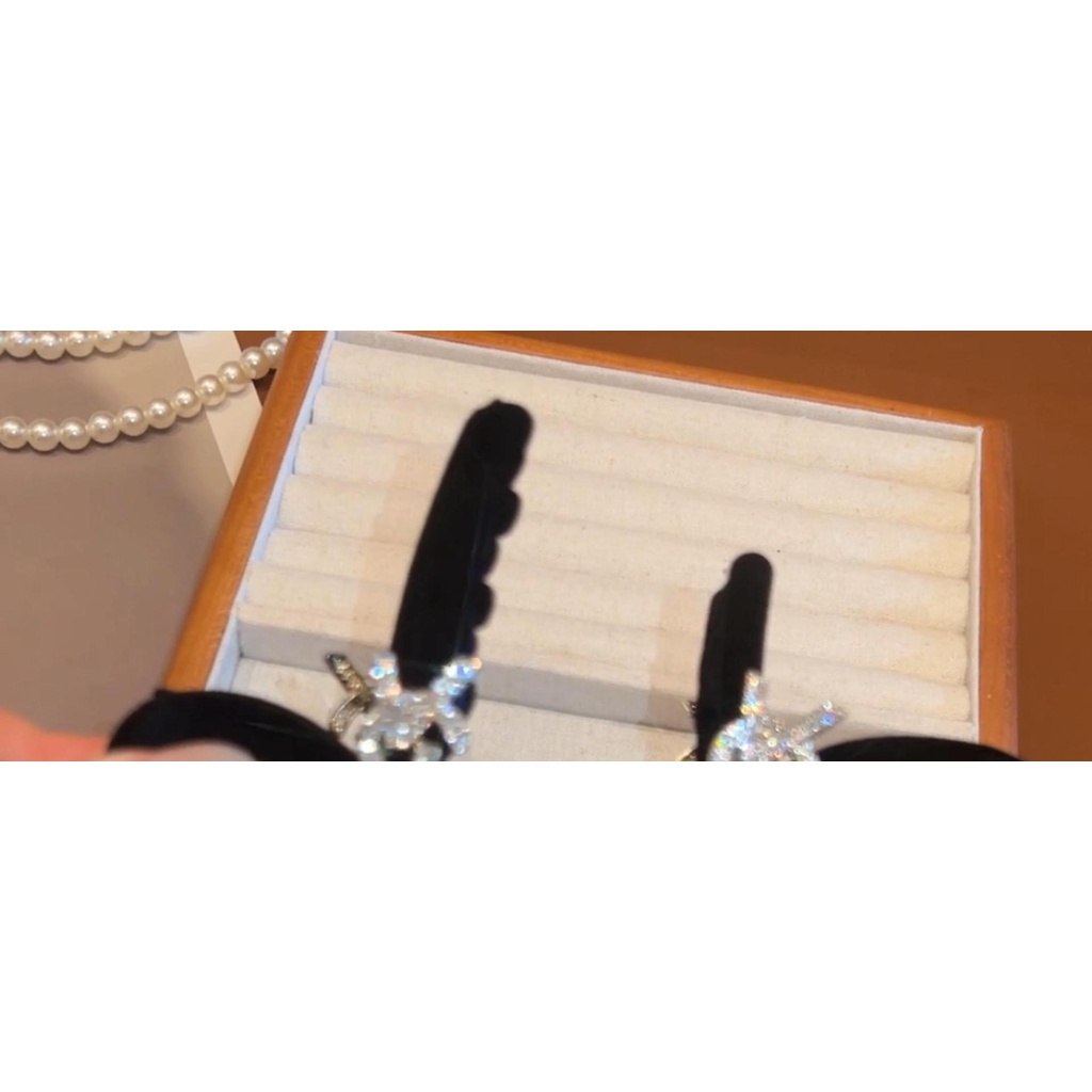 Kẹp Tóc Nhung Đen Đính Kim Cương Giả Lấp Lánh Phong Cách retro Pháp 2023