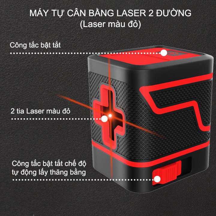Máy cân bằng 2 tia laser ngang dọc màu đỏ, tự lấy thăng bằng