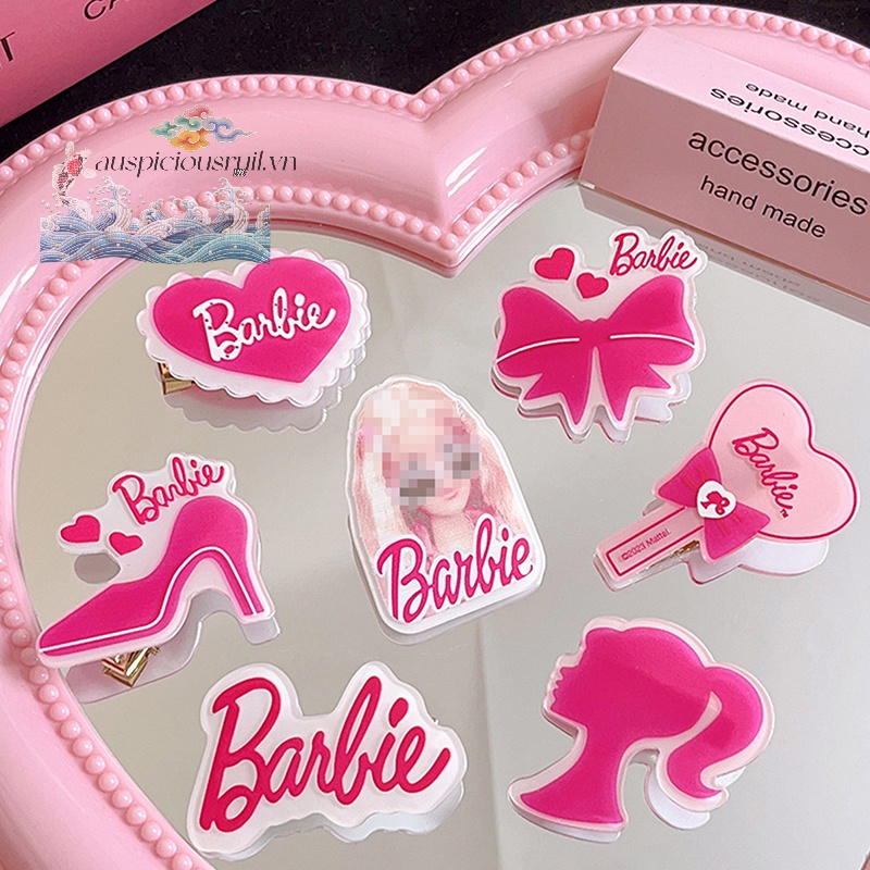 Auspiciousrui1 Kẹp Tóc Hình Búp Bê barbie Màu Đỏ Hồng Ngọt Ngào Cá Tính Cho Nữ