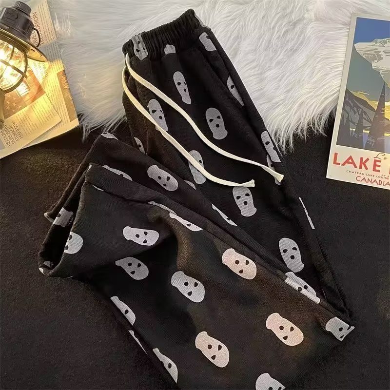 Sinransinya Quần Dài Nam Ống Rộng In Hình Đầu Lâu Phong Cách hip hop