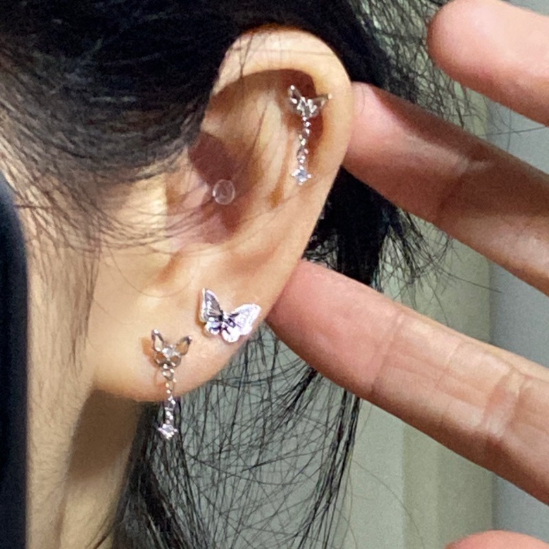 JOJO COCO Khuyên Tai Núm Tua Hình Bướm Đính Đá zircon Phong Cách Hàn Quốc Tinh Tế Cho Nữ