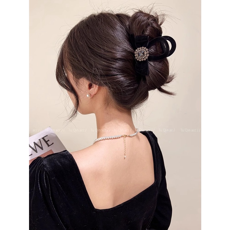 Kẹp Tóc Nơ Nhung Đính Đá Thời Trang Thu Đông