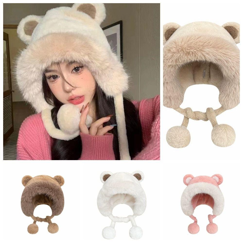 Quillan Mũ beanie Trùm Tai Giữ Ấm Mùa Đông Thiết Kế Tai Gấu Bông Xinh Xắn