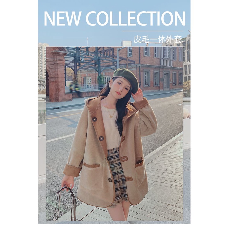 Áo Khoác Lông Cừu Một Mảnh Thiết Kế Dày Dặn Thời Trang Mùa Đông 2023 Phong Cách Mới Cho Nữ