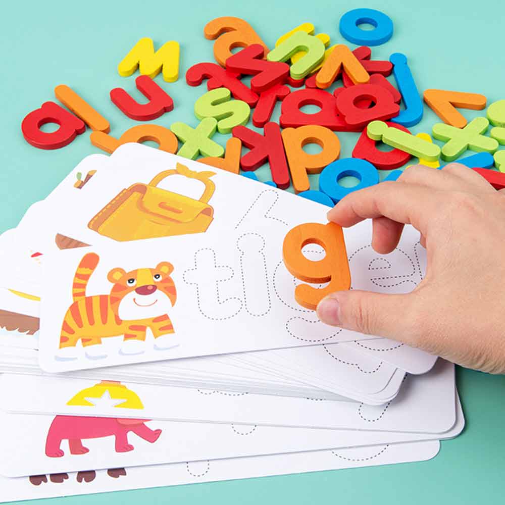 Kids Montessori Spelling Game Early Education Learning Word Spelling Jumble Wooden Alphabets 26 English Letters Toys