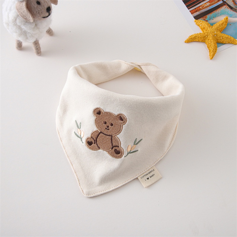 Yếm Ăn Hình Tam Giác Hai Lớp Bằng Chất Liệu 100% cotton Hữu Cơ Tự Nhiên Thêu Họa Tiết Đẹp Chất Lượng Cao Dành Cho Bé