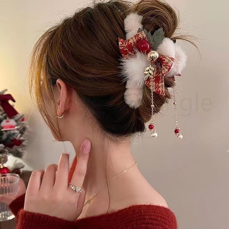 Kẹp Tóc Hình Cá Mập Phủ Lông Thời Trang Giáng Sinh Năm Mới Dành Cho Bạn Nữ