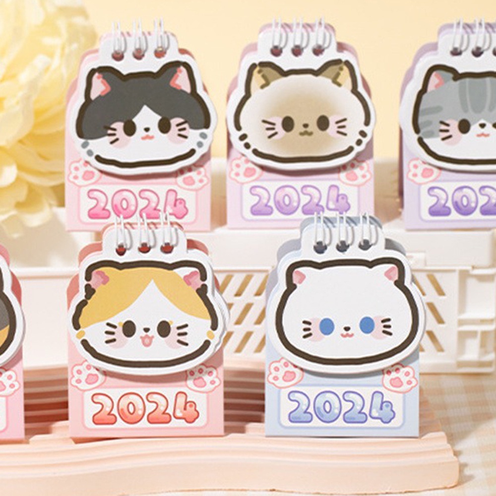 ⚡VẬN CHUYỂN NHANH CHÓNG⚡⚡ 2024 Lịch Mini Phim Hoạt Hình Dễ Thương Dòng Mèo Con Lịch Để Bàn Nhỏ Di Động Lịch Để Bàn Kawaii Đồ Dùng Văn Phòng/trường Học Quà Tặng Năm Mới