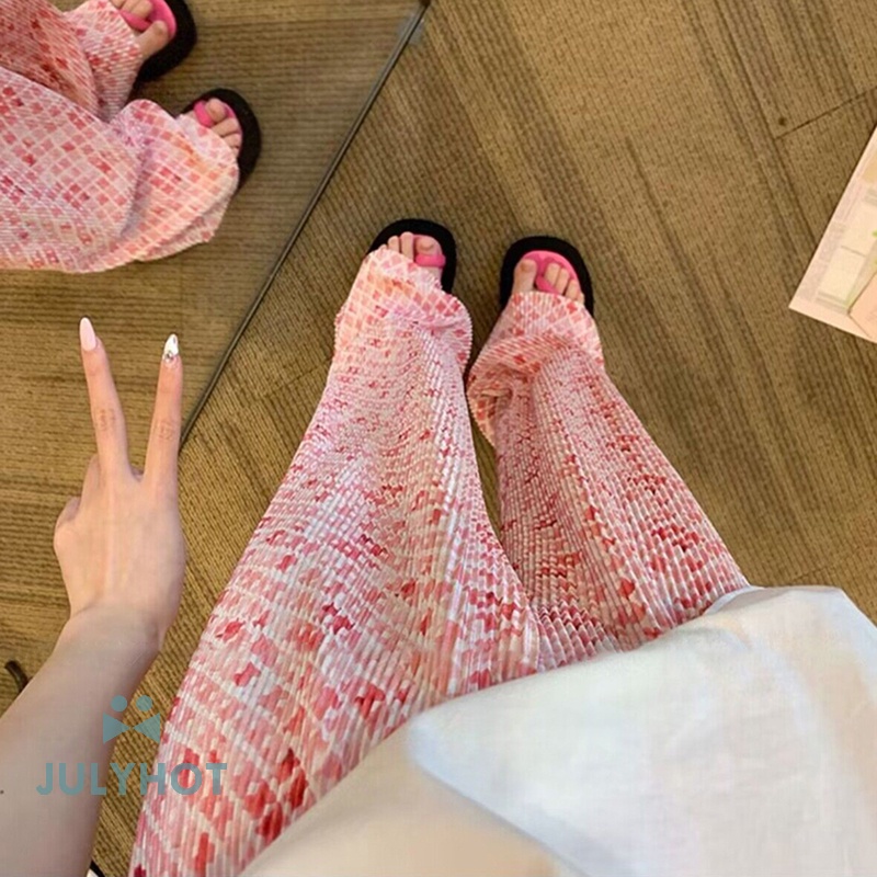 Quần Ống Rộng Lưng Cao Xếp Ly Bằng Lụa Lạnh Hình Kim Cương Thông Thường Cho Nữ vn