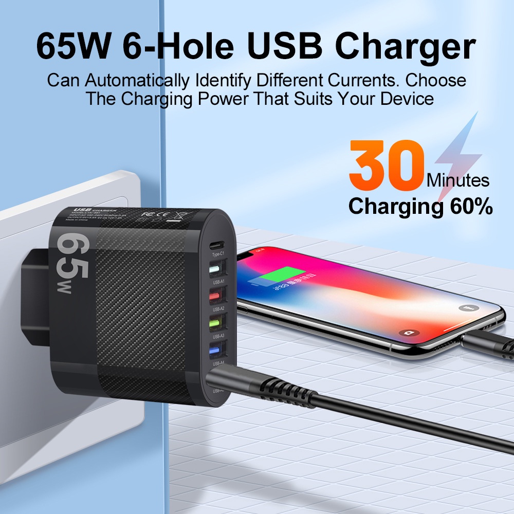 Củ Sạc Điện Thoại 15w 5usb + type-c Chuẩn Âu Mỹ