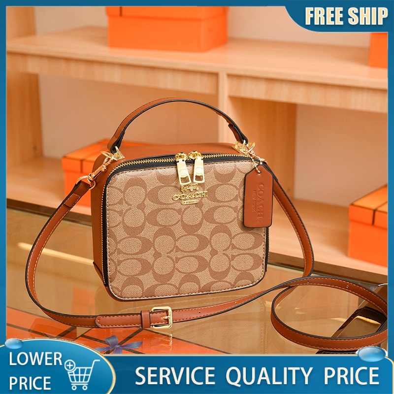 Túi đeo Chéo Vai Coach Nữ Da PU Đẹp Túi Máy ảnh Vuông Cổ điển Zipper Dòng SIG