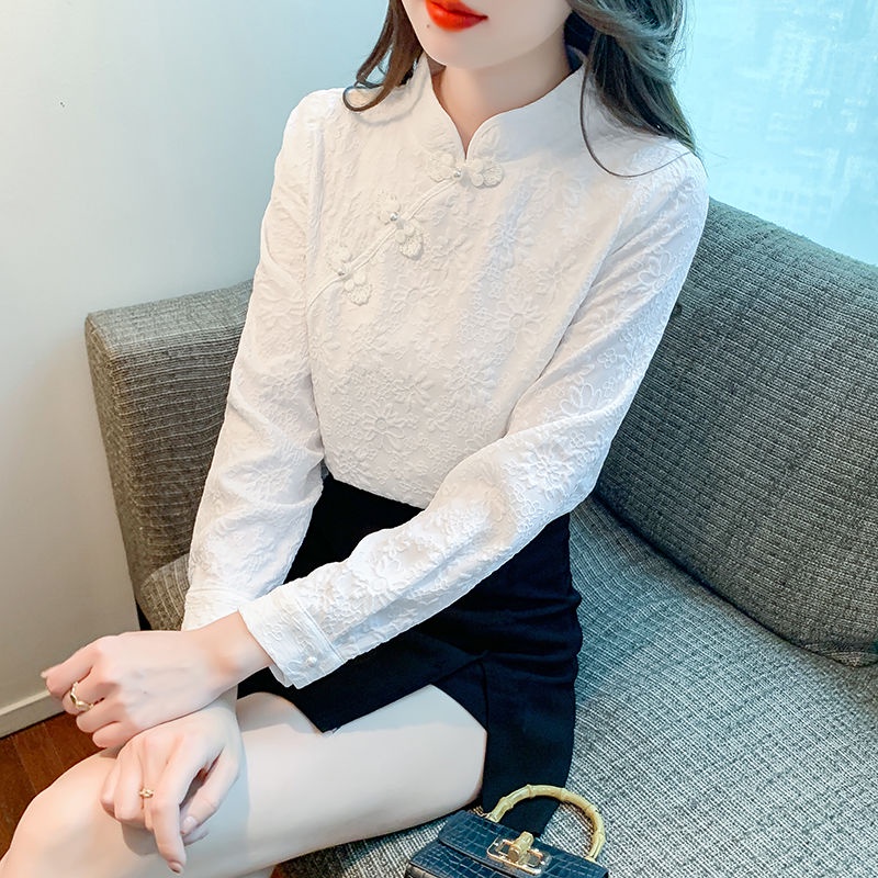 Đứng Áo Sơ Mi Dài Tay Phong Cách Trung Hoa Thời Trang Mùa Thu Cho Nữ