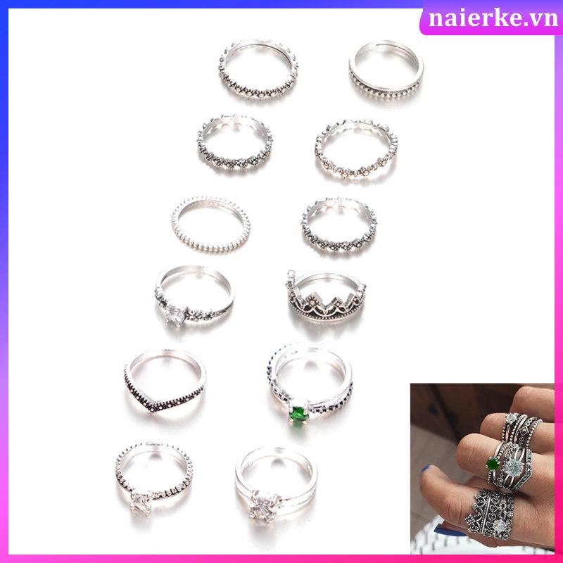 Bộ 12 Nhẫn Đeo Khớp Ngón Tay Phong Cách vintage Lấp Lánh Cho Nữ