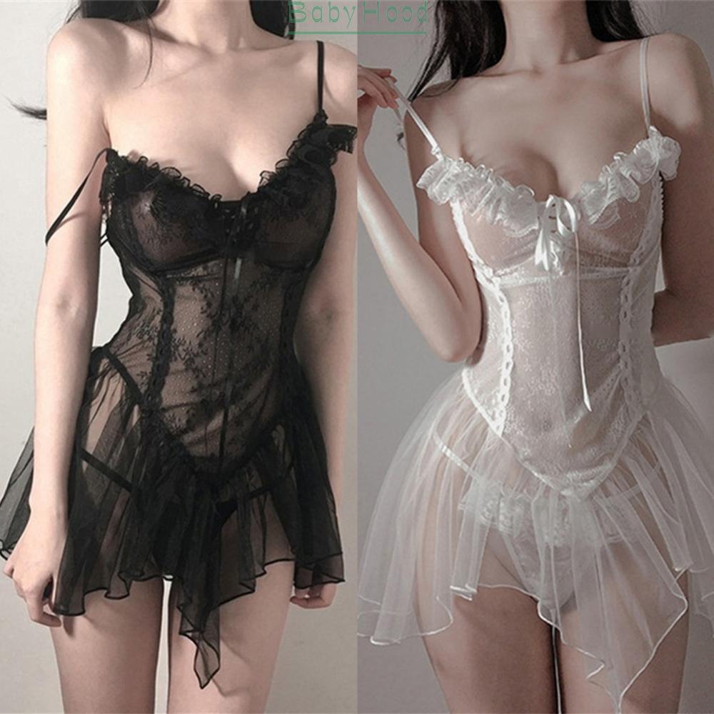Lace Nightwear Dress for Women See Thru Lingerie Sleepwear Gstring Underwear#BBHOOD
