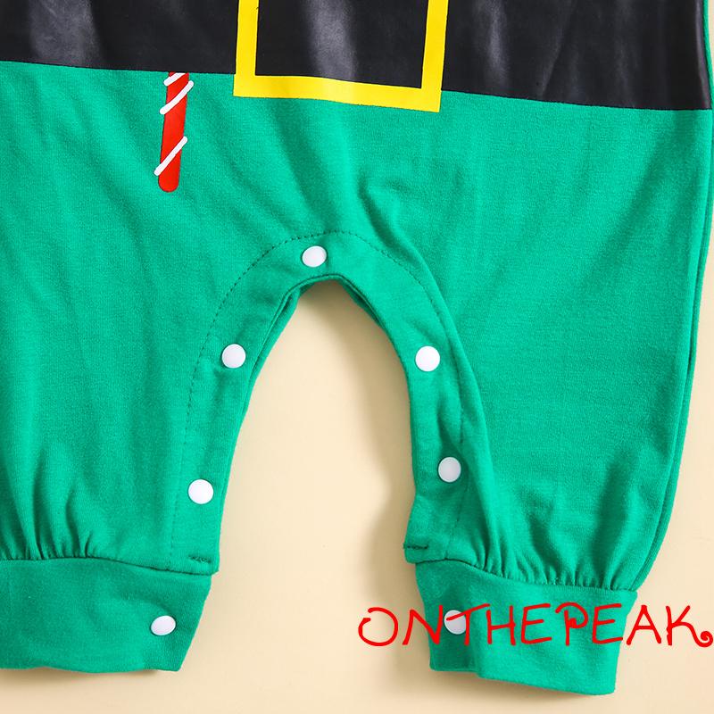 Ont-bộ Áo Liền Quần Tay Dài Cổ Tròn Hình elf / Bánh Gừng Giáng Sinh Cho Bé Trai Bé Gái Sơ Sinh