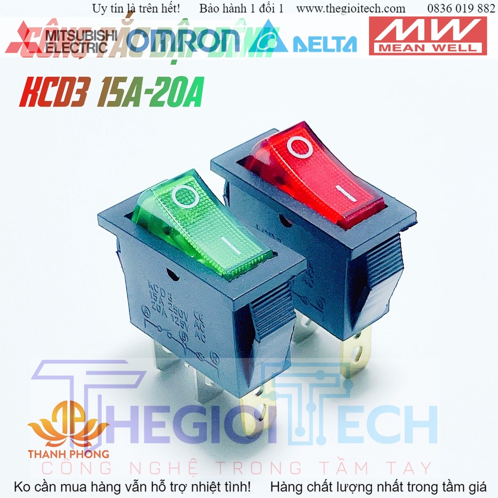 Công Tắc Bập Bênh 3 chân KCD3 15A 20A 250V - Đỏ