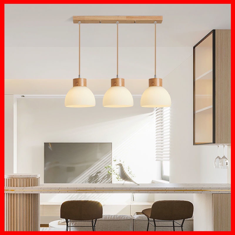 Led phòng khách đèn treo trần gỗ đèn chùm giản bắc âu đèn thả trang trí bàn ăn