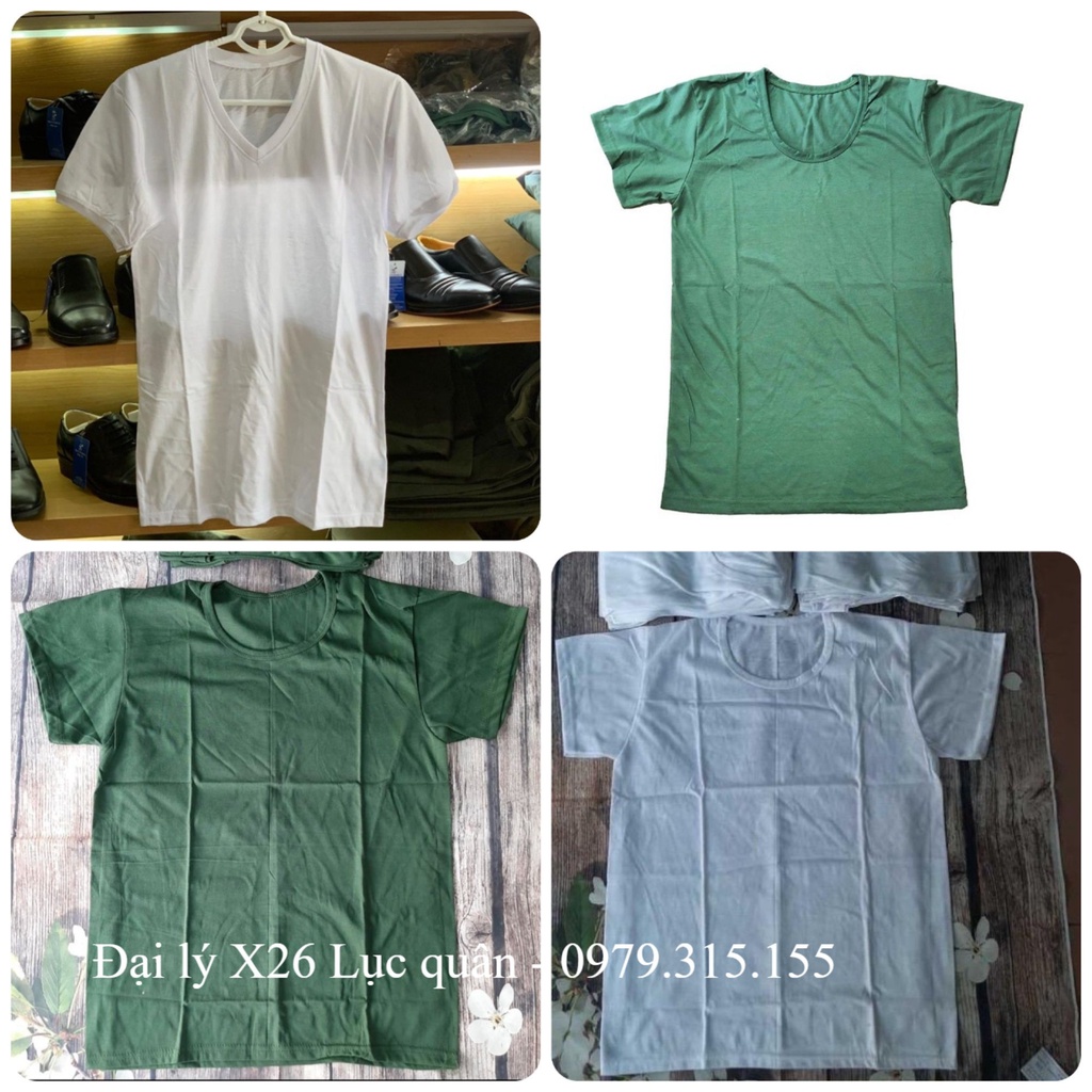 Áo thun lót trắng - xanh nam cổ tim cổ tròn loại 1