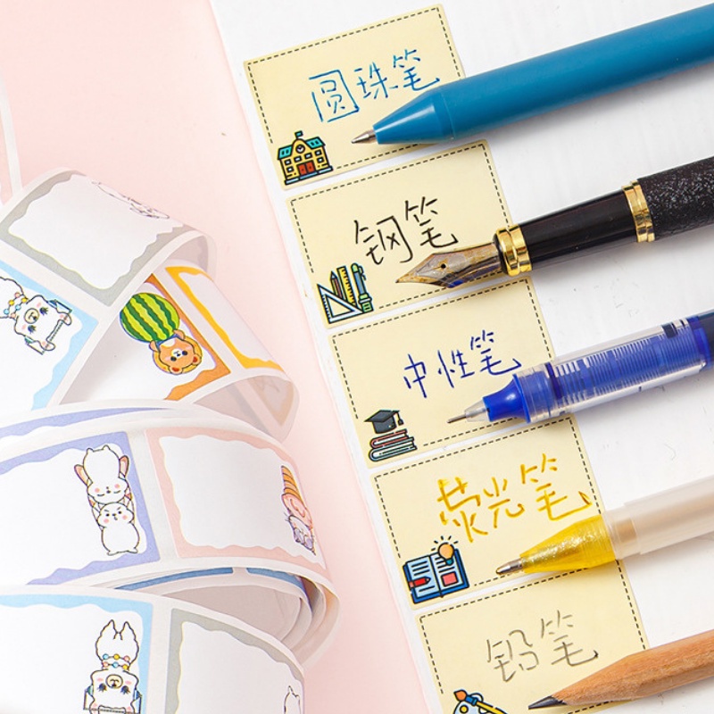 Cuộn sticker 350 nhãn dãn ghi tiêu đề, nhãn vở, tem dán chai lọ nhiều mẫu họa tiết hoạt hình dễ thương - Mã C