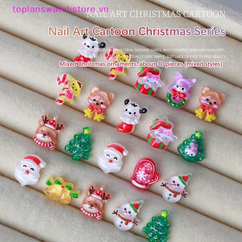 SANRIO Set 30 Phụ Kiện Trang Trí Móng Tay 3d Chủ Đề Giáng Sinh Đáng Yêu