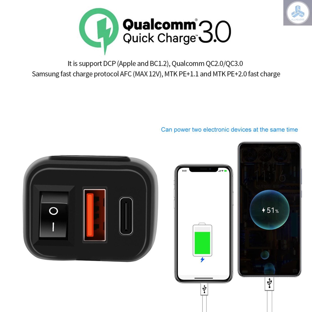 Củ Sạc Nhanh qc3.0 Có Công Tắc Bật / Tắt Cho Điện Thoại / Máy Tính Bảng 7 / 8inch moto1-vn1