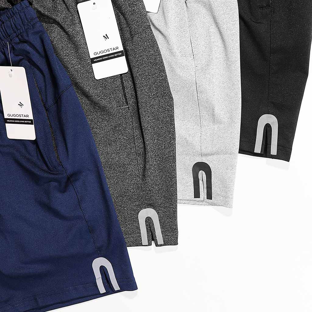 Quần Short Nam Thể Thao Xẻ OVAL G48 Gugostar, 3 Túi Khóa Kéo, Co Giãn 4 Chiều