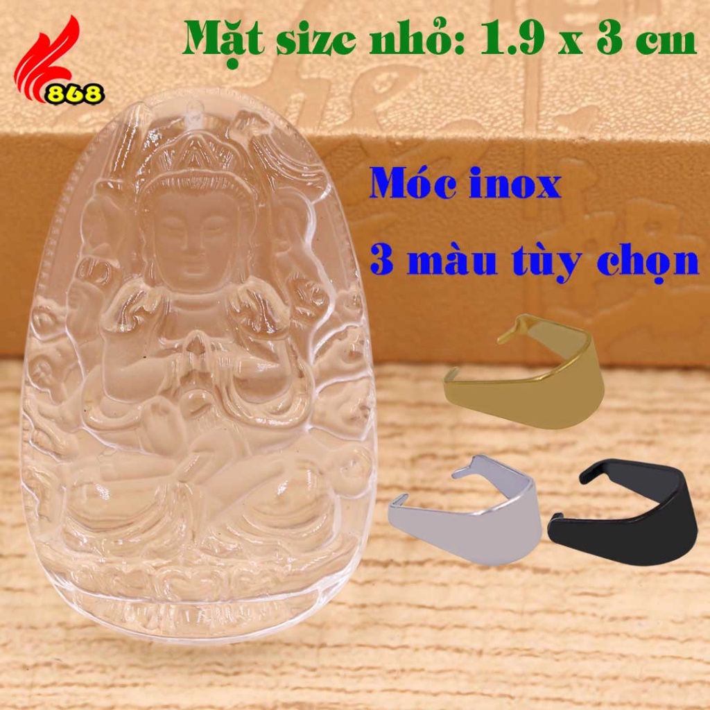 Mặt Phật Quan âm nghìn tay nghìn mắt pha lê trắng 3 cm, 5 cm kèm móc inox, Mặt dây chuyền Quan âm bồ