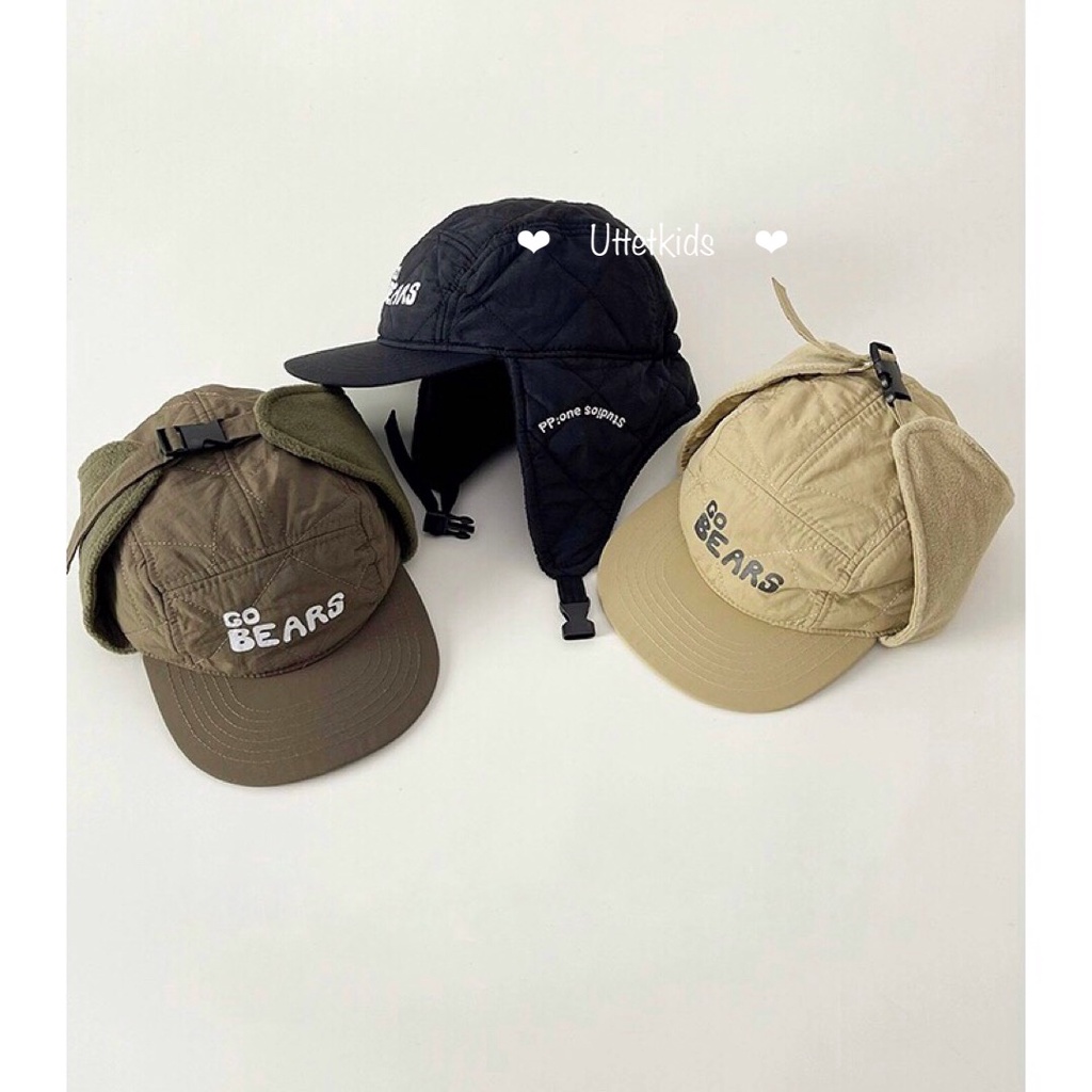 MŨ LÓT BÔNG CHE TAI CHỐNG GIÓ GO BEARS PHONG CÁCH HÀN QUỐC CHO BÉ GÁI VÀ BÉ TRAI