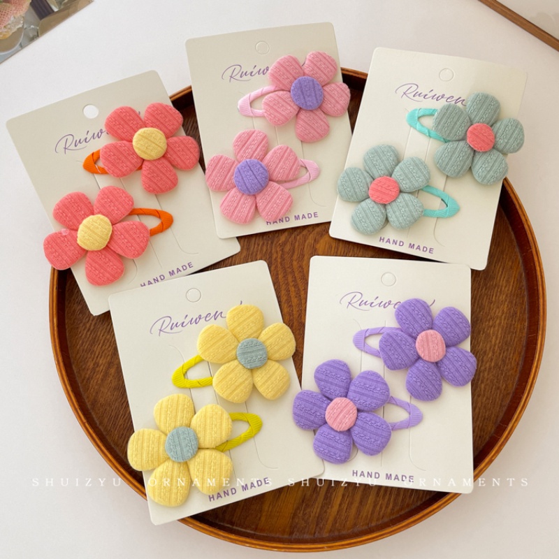 Set 2 Kẹp Tóc Hình Bông Hoa Màu Sắc Ngọt Ngào Phong Cách Hàn Quốc Cho Bé Gái