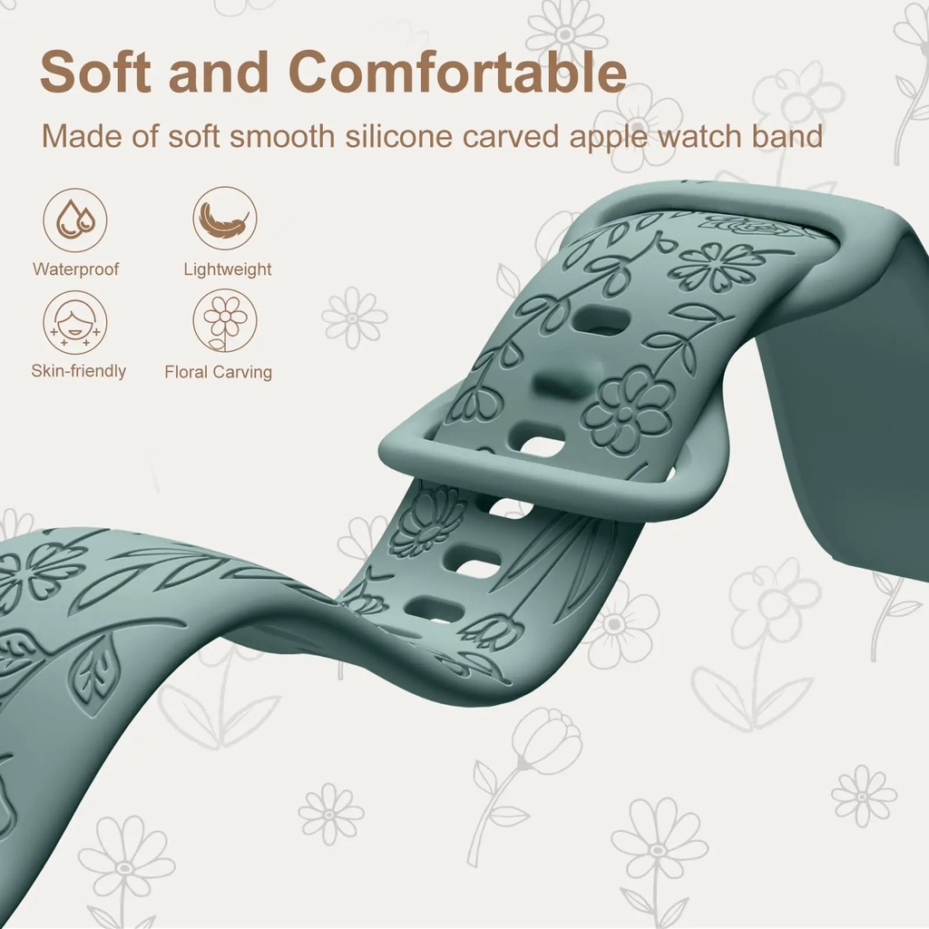 Dây Đeo Đồng Hồ Bằng silicone In Hoa Cho apple watch ultra2 49mm 45mm 44mm 40 41mm i series 9 / 8 / 7 / 6 / 5 / 4 / se