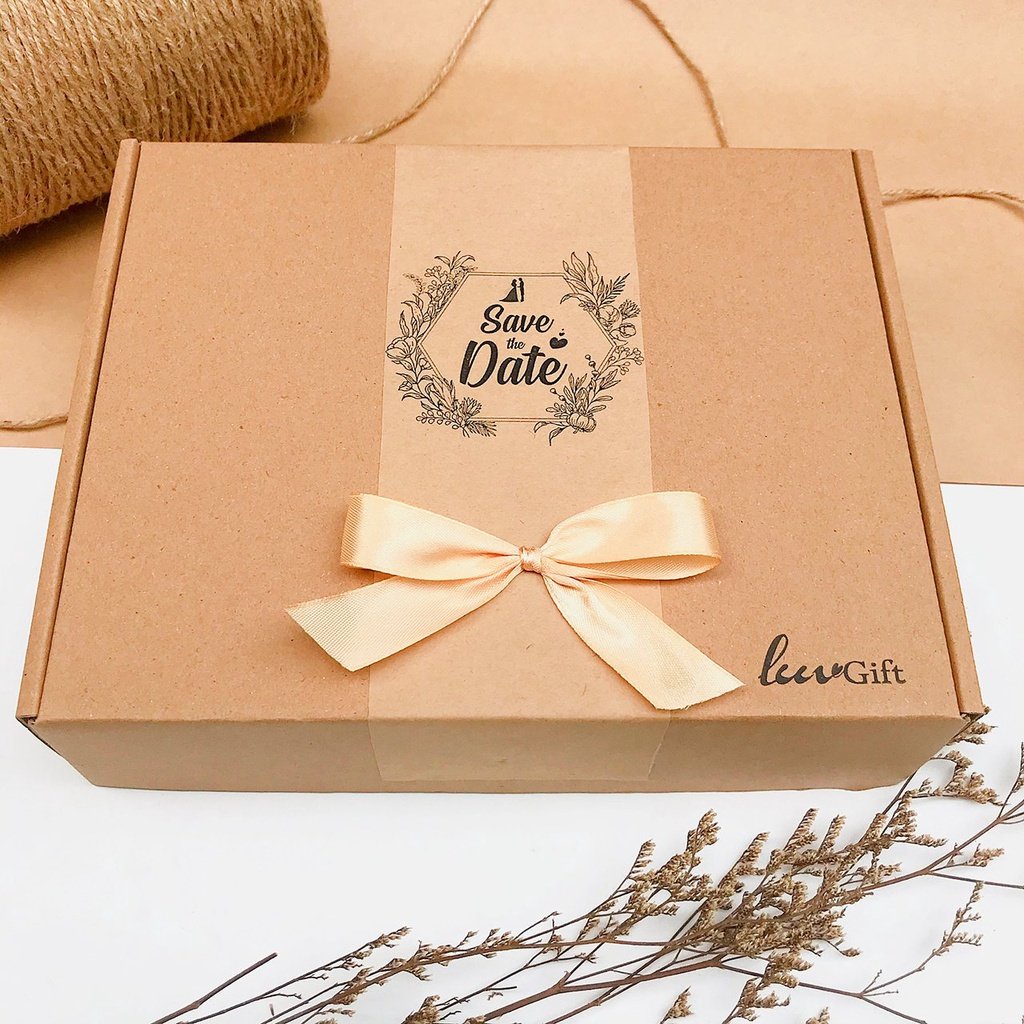 Combo Hộp đựng quà kiểu kraft thiết kế kèm túi quà, kèm giấy rơm trang trí hộp quà