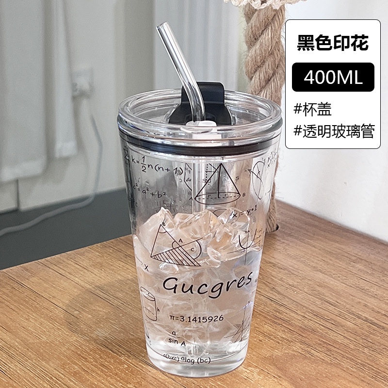 Bình Đựng Nước Công Thức Toán Học Bằng Thủy Tinh Dung Tích 450ml Có Nắp Và Ống Hút Phù Hợp Cho Học Sinh