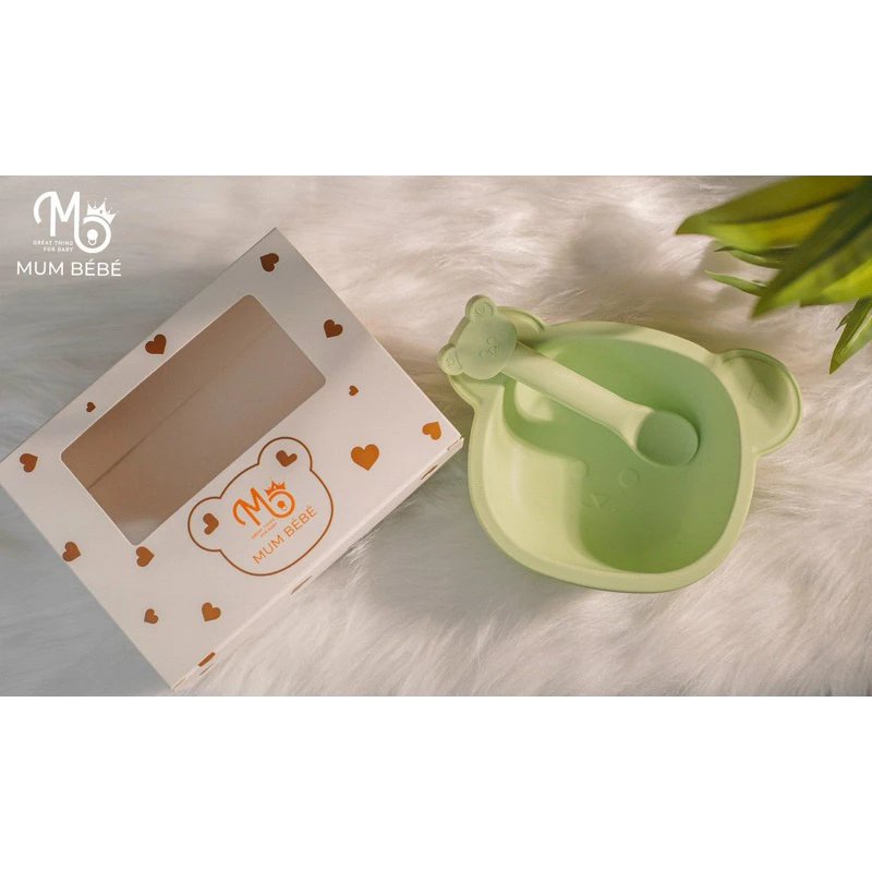 SET BÁT GẤU KÈM THÌA SILICON MUMBEBE CHO BÉ ĂN DẶM CÓ ĐẾ HÍT CHỐNG LẬT