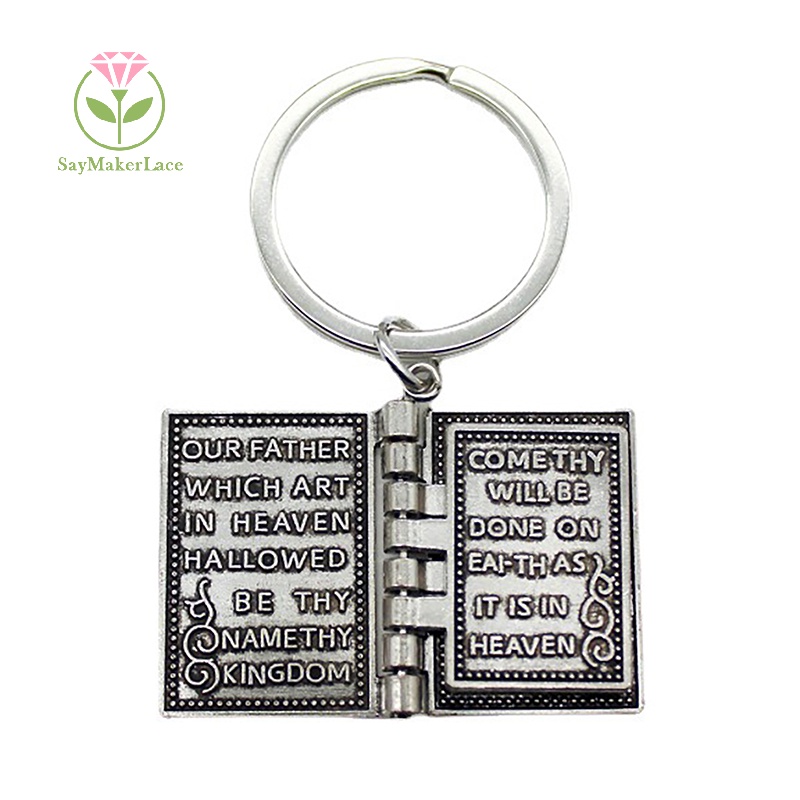 Móc Khóa mini Bằng Hợp Kim Hình Thánh Giá Chúa Giêsu Chữ Tiếng Anh Kinh Thánh Cổ Điển