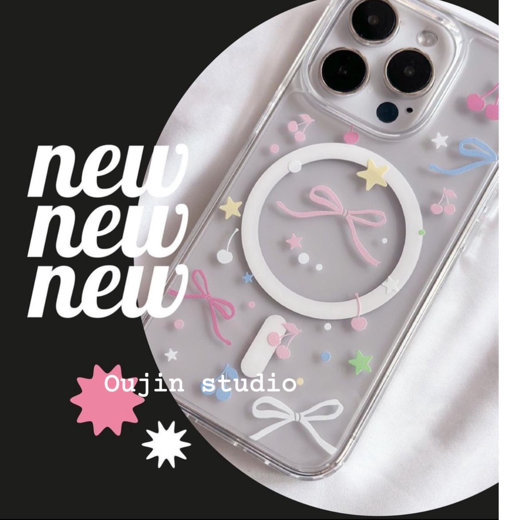 Bao Da Điện Thoại Có Ngăn Đựng Thẻ Từ Tính Hình Quả cherry Dễ Thương Cho 15pro / 14promax / 13 / 12 / 11 Ốp