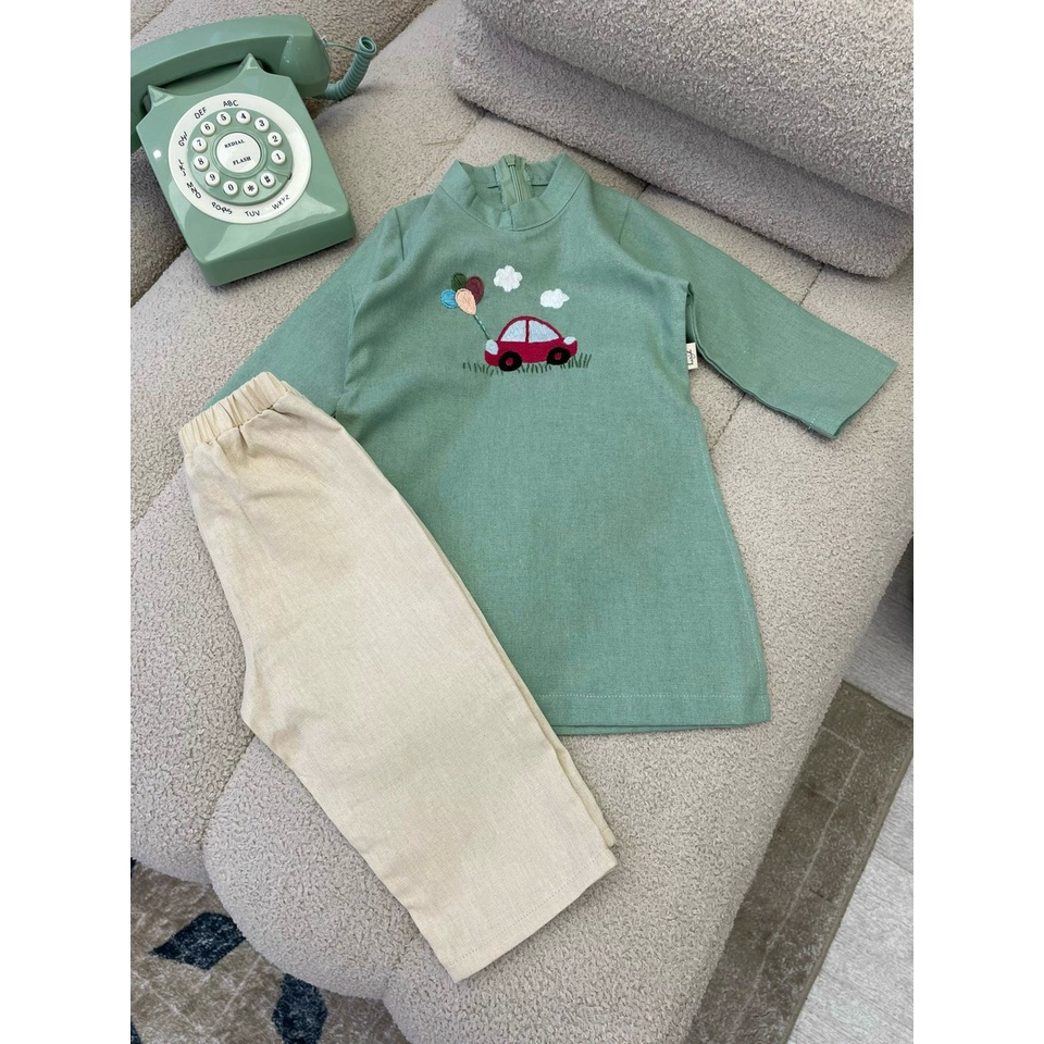 BADT015 Áo dài bé trai - chất liệu linen thêu tay - 1-6 tuổi