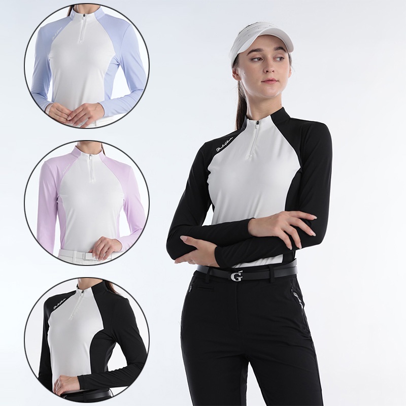 Pgm Áo Thun Thể Thao Đánh golf Tay Dài Phối Dây Kéo Cổ Mềm Co Giãn Dành Cho Nữ