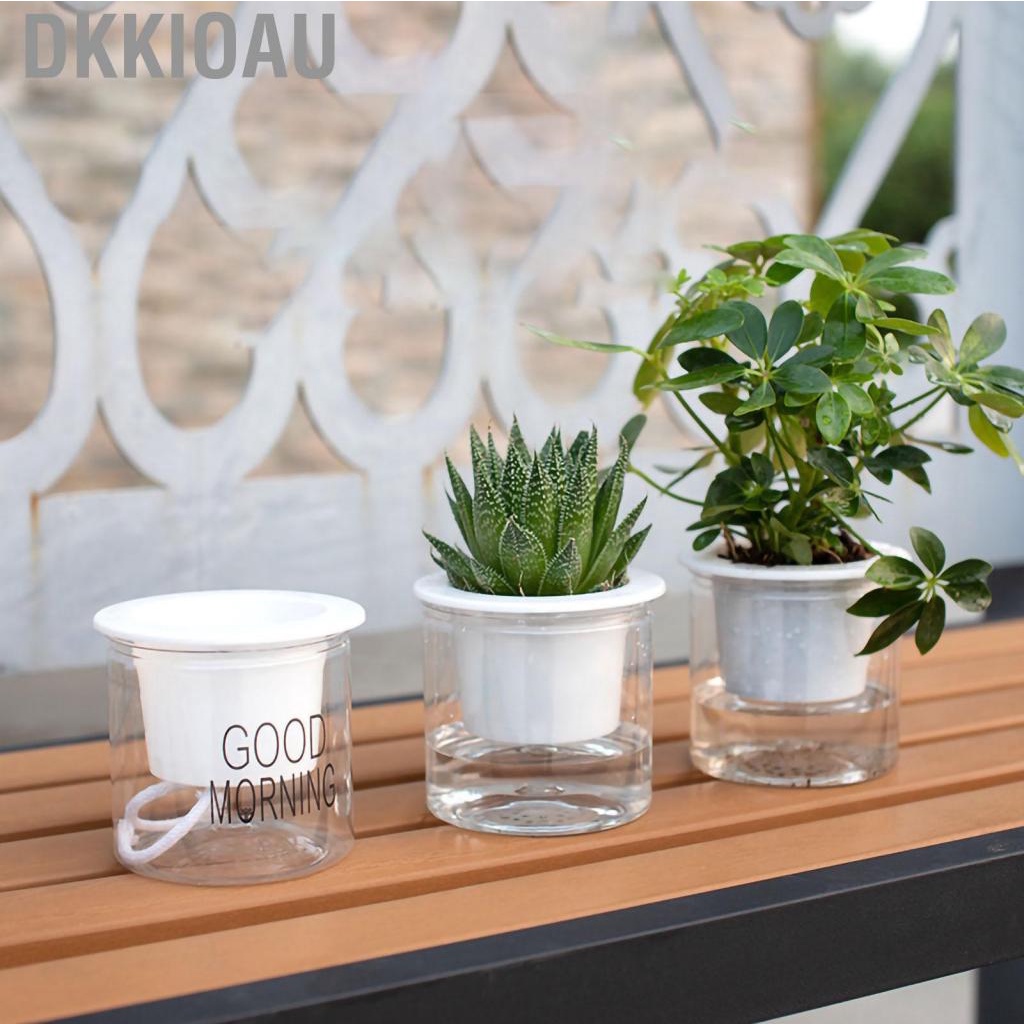 Dkkioau Flower Pot Indoor Self Absorbed Watering Planter Transparent Container for Office Home