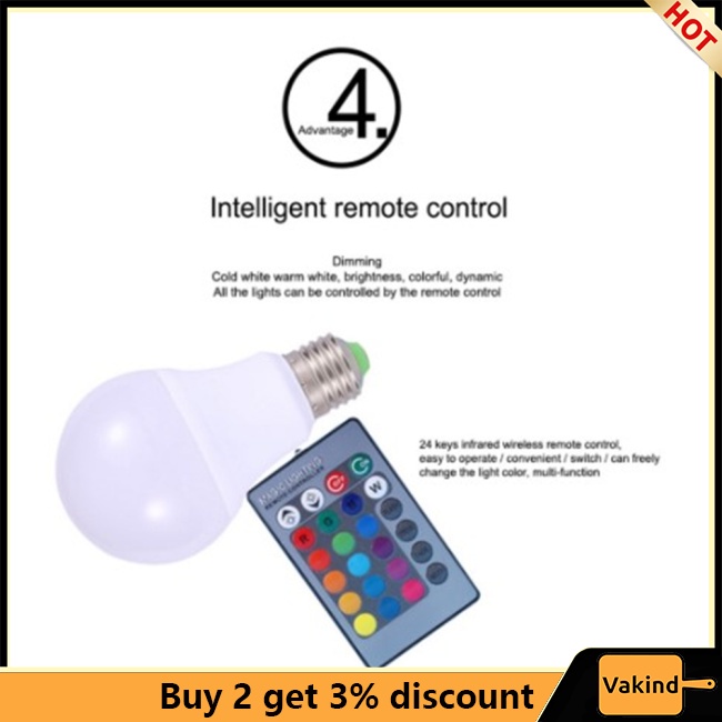 Bóng Đèn led 110v 220v e27 3w / 5w / 10w / 15w rgb Nhiều Màu Sắc Kèm remote Điều Khiển ir