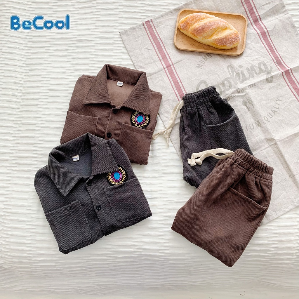 Đồ Bộ Bé Trai Bé Gái Chất Nhung Tăm Cao Cấp BeCool, Bộ Nhung Dài Tay 2 Túi Cho Bé Từ 10-27kg