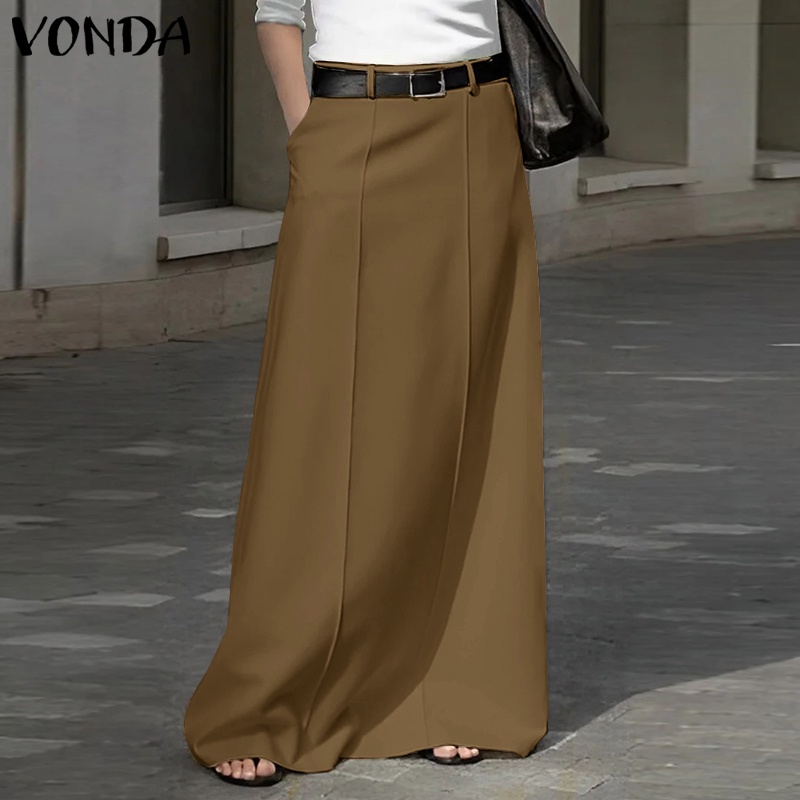 Vonda Đầm Dài Qua Gối Dáng Chữ a Màu Trơn Có Túi Thời Trang vintage Cho Nữ