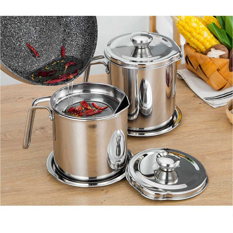 Ca lọc dầu ăn có giá lọc, inox 304 sáng bóng, cực đẹp