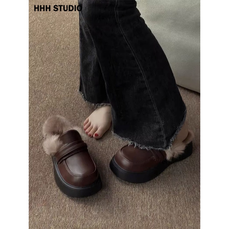 HHH  Dép bông Dép Lông đi trong nhà ĐẾ CAO SU Lịch lãm Đế linh hoạt Đa dạng Cổ điển FDL23B0NKI 46Z231116